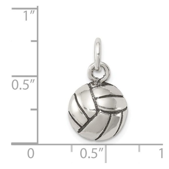 Volleyball Charm Sports Pendant Sterling Silver Antiqued - Picture 2 of 3